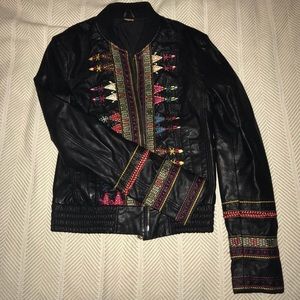 Free People Embroidered Vegan Leather Jacket